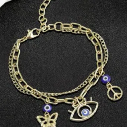 OOMPH Golden Tone Evil Eye Stylish Latest Goodluck Multi Layer Bracelet for Women-image-24