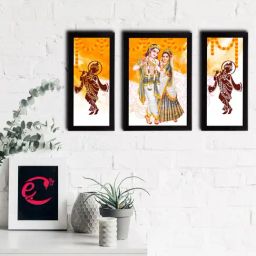 eCraftIndia Set of 3 Radha Krishna Satin Matt Texture UV Art Painting-picture-17