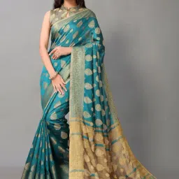 Satrani Green Cotton Silk Woven Saree With Unstitched Blouse-picture-19