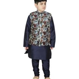 SG Yuvraj Kids White & Navy Floral Print Full Sleeves Kurta Set-picture-48
