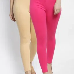 Gracit Pink & Skin Mid Rise Leggings - Pack Of 2-image-91