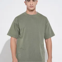 SHOWOFFFF Olive Cotton Solid Relaxed Fit T-Shirt-picture-24