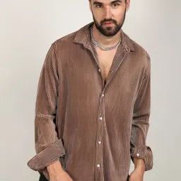 Campus Sutra Brown Regular Fit Texture Shirt-image-29