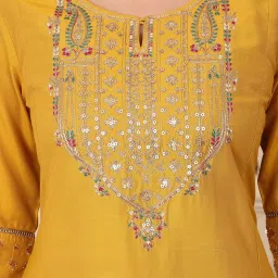 W Mustard Embroidered Straight Kurta image 4