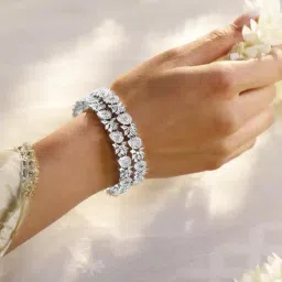 Rubans Set Of 2 Rhodium Plated White Bangles for Women image 2