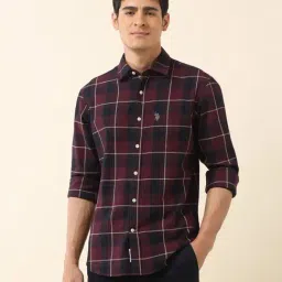 U.S. Polo Assn. Maroon Cotton Regular Fit Checks Shirt-picture-30
