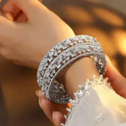 Rubans Set Of 2 Rhodium Plated White Bangles for Women image 2