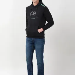 Peter England Black Cotton Regular Fit Printed Hooded Sweatshirt image 5