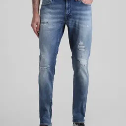 Jack & Jones Dark Blue Denim Cotton Skinny Fit Distressed Jeans-picture-38