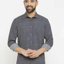 Basics Blue Cotton Slim Fit Printed Shirt-picture-16