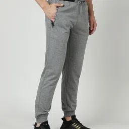 Crocodile Grey Melange Cotton Solid Slim Fit Joggers image 3