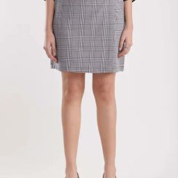 Fablestreet Grey Chequered A-Line Skirt-picture-9