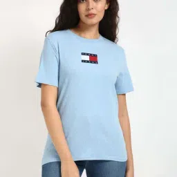 Tommy Hilfiger Blue Cotton Solid T-Shirt-image-80