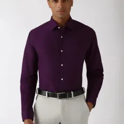 Peter England Purple Cotton Slim Fit Texture Shirt-image-85