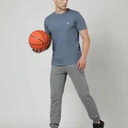 Crocodile Grey Melange Cotton Solid Slim Fit Joggers image 5