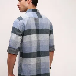 showoffff Showoff Grey Cotton Slim Fit Checks Shirt image 4