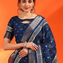 Saree Mall Navy Printed Sarees With Unstitched Blouse image 4