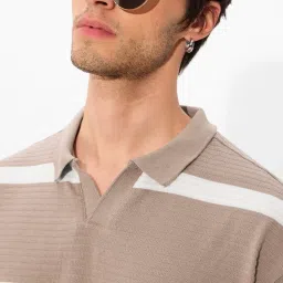 The Souled Store Brown Cotton Oversized Stripes T-Shirts image 4