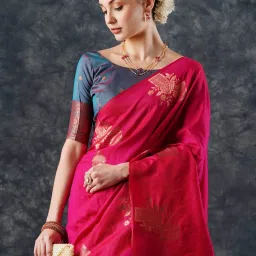 Saree Mall Pink Woven Sarees With Unstitched Blouse image 4
