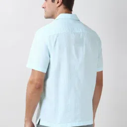 Peter England Blue Cotton Regular Fit Striped Shirt image 2