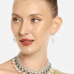 Zaveri Pearls Green Kundan Stones & Beads Necklace Earring & Maangtikka Set-ZPFK16684-image-43
