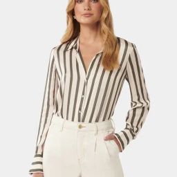 Forever New White & Olive Viscose Striped Shirt-picture-16
