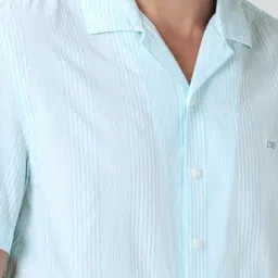 Peter England Blue Cotton Regular Fit Striped Shirt image 4