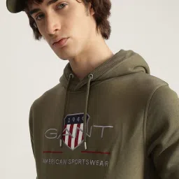 Gant Green Regular Fit Embroidered Hooded Sweatshirt image 4