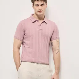 The Bear House Pink Cotton Regular fit Textured Polo Shirt-image-31