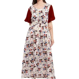 PATRORNA Cream Floral Print Nighty-image-28
