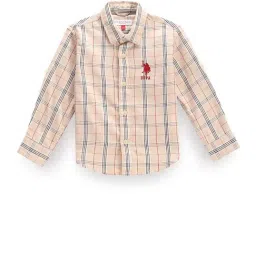U.S. Polo Assn. Kids Beige Checks Full Sleeves Shirt-picture-24