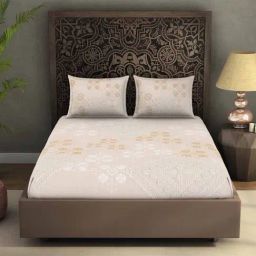 Spaces Rangana Digital Printed Taupe 300 TC Cotton Double Bedsheet with 2 Pillow Covers-picture-30