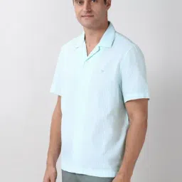 Peter England Blue Cotton Regular Fit Striped Shirt image 3