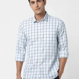 Peter England White Cotton Slim Fit Checks Shirt-picture-20