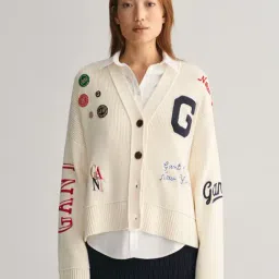 Gant Cream Cotton Graphic Print Cardigan-image-9