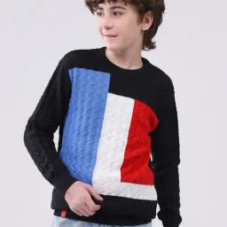 Monte Carlo Boys Black Cotton Self Design Pullover image 1
