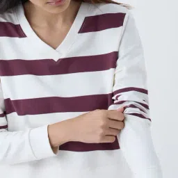 studiofit women Studiofit by Westside Cream Striped Cotton-Blend T-Shirt image 4