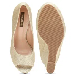 Flat N Heels Women's Golden Peeptoe Wedges image 4