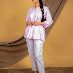 Priya Chaudhary Light Pink Nargis Hand Embroidered Cotton Kurta-picture-8