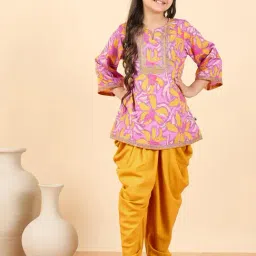 StyloBug Girls Lavender Floral Print Kurti Set-picture-13