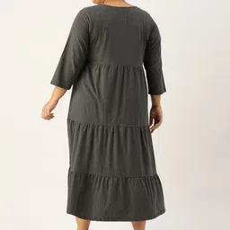 theRebelinme Women Plus Size V-Neck Tiered Pure Cotton A-Line Midi Dress image 4