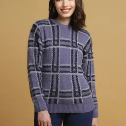 Forever 21 Purple Chequered Sweater-image-15