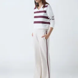 studiofit women Studiofit by Westside Cream Striped Cotton-Blend T-Shirt image 3