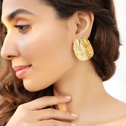 Rubans 18K Gold Plated Oversized Textured Circular Stud Earrings image 1