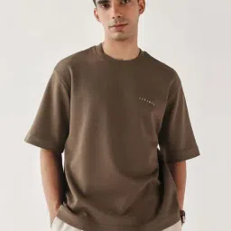 Andamen Brown Relaxed Fit Solid T-Shirt-image-90