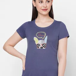 Soie Women Blue Cotton Printed Lounge T-Shirt-image-38
