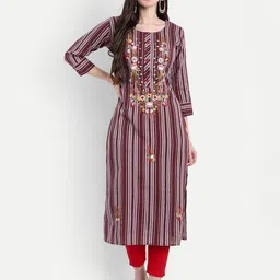 4u Fashion Women Striped Thread Work Kurta-image-25