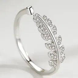 MEENAZ Silver-Plated American Diamond-Studded Leaf Shaped Stainless Steel Finger Ring-picture-32