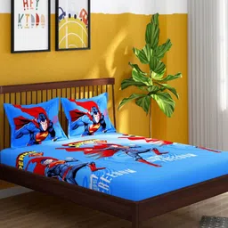 Portico Blue & Red Cartoon Characters 152 TC Bedsheet with 2 Pillow Covers-picture-24