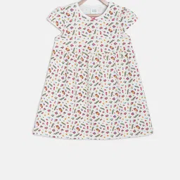 MINI KLUB Girls White Floral Printed A-Line Dress-picture-15
